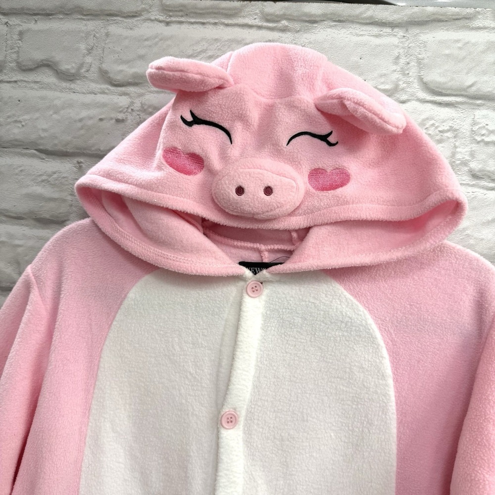 Kids Pink Pig Halloween Costume Size 8/10 Button Up Body Suit Warm Ships Fast!